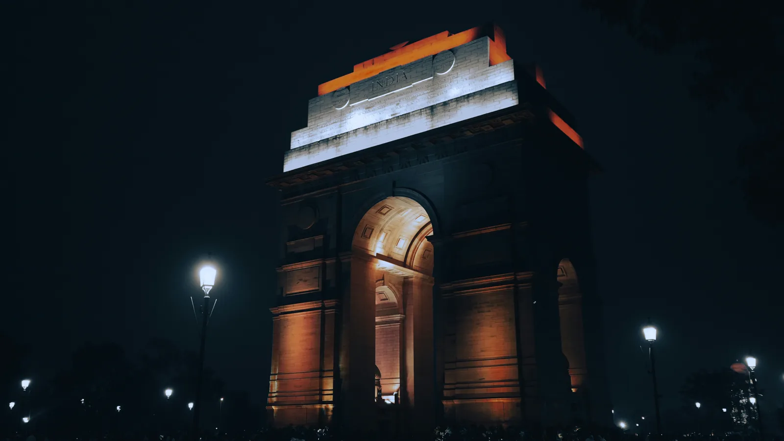 India Gate lit at night, a frame from one of Saksham’s short films